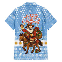Argentina Christmas Family Matching Tank Maxi Dress and Hawaiian Shirt with Blue-White Snowflake Pattern, Sun Emblem, and Gaucho Santa Riding Horse Motif - Wonder Print Shop