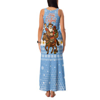Argentina Christmas Family Matching Tank Maxi Dress and Hawaiian Shirt with Blue-White Snowflake Pattern, Sun Emblem, and Gaucho Santa Riding Horse Motif - Wonder Print Shop