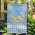 Argentina Christmas Garden Flag with Blue-White Snowflake Pattern, Sun Emblem, and Gaucho Santa Riding Horse Motif - Wonder Print Shop