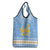 Argentina Christmas Grocery Bag with Blue-White Snowflake Pattern, Sun Emblem, and Gaucho Santa Riding Horse Motif - Wonder Print Shop