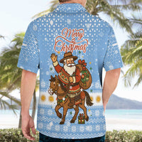 Argentina Christmas Hawaiian Shirt with Blue-White Snowflake Pattern, Sun Emblem, and Gaucho Santa Riding Horse Motif - Wonder Print Shop