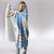 Argentina Christmas Hooded Blanket with Blue-White Snowflake Pattern, Sun Emblem, and Gaucho Santa Riding Horse Motif - Wonder Print Shop