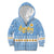 Argentina Christmas Kid Hoodie with Blue-White Snowflake Pattern, Sun Emblem, and Gaucho Santa Riding Horse Motif - Wonder Print Shop