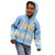 Argentina Christmas Kid Hoodie with Blue-White Snowflake Pattern, Sun Emblem, and Gaucho Santa Riding Horse Motif - Wonder Print Shop