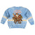 Argentina Christmas Kid Ugly Christmas Sweater with Blue-White Snowflake Pattern, Sun Emblem, and Gaucho Santa Riding Horse Motif - Wonder Print Shop