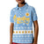 Argentina Christmas Kid Polo Shirt with Blue-White Snowflake Pattern, Sun Emblem, and Gaucho Santa Riding Horse Motif - Wonder Print Shop