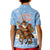 Argentina Christmas Kid Polo Shirt with Blue-White Snowflake Pattern, Sun Emblem, and Gaucho Santa Riding Horse Motif - Wonder Print Shop