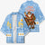 Argentina Christmas Kimono with Blue-White Snowflake Pattern, Sun Emblem, and Gaucho Santa Riding Horse Motif - Wonder Print Shop