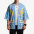 Argentina Christmas Kimono with Blue-White Snowflake Pattern, Sun Emblem, and Gaucho Santa Riding Horse Motif - Wonder Print Shop