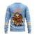 Argentina Christmas Ugly Christmas Sweater with Blue-White Snowflake Pattern, Sun Emblem, and Gaucho Santa Riding Horse Motif - Wonder Print Shop