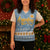 Argentina Christmas Knitted V-Neck Vest with Blue-White Snowflake Pattern, Sun Emblem, and Gaucho Santa Riding Horse Motif - Wonder Print Shop