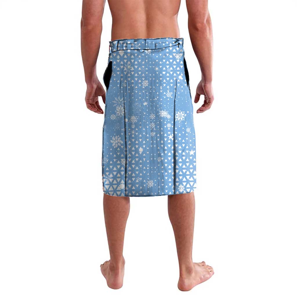 Argentina Christmas Lavalava with Blue-White Snowflake Pattern, Sun Emblem, and Gaucho Santa Riding Horse Motif - Wonder Print Shop