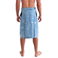 Argentina Christmas Lavalava with Blue-White Snowflake Pattern, Sun Emblem, and Gaucho Santa Riding Horse Motif - Wonder Print Shop