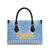 Argentina Christmas Leather Bag with Blue-White Snowflake Pattern, Sun Emblem, and Gaucho Santa Riding Horse Motif - Wonder Print Shop