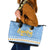 Argentina Christmas Leather Tote Bag with Blue-White Snowflake Pattern, Sun Emblem, and Gaucho Santa Riding Horse Motif - Wonder Print Shop
