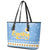 Argentina Christmas Leather Tote Bag with Blue-White Snowflake Pattern, Sun Emblem, and Gaucho Santa Riding Horse Motif - Wonder Print Shop