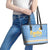 Argentina Christmas Leather Tote Bag with Blue-White Snowflake Pattern, Sun Emblem, and Gaucho Santa Riding Horse Motif - Wonder Print Shop