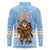 Argentina Christmas Long Sleeve Polo Shirt with Blue-White Snowflake Pattern, Sun Emblem, and Gaucho Santa Riding Horse Motif - Wonder Print Shop