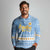 Argentina Christmas Long Sleeve Polo Shirt with Blue-White Snowflake Pattern, Sun Emblem, and Gaucho Santa Riding Horse Motif - Wonder Print Shop