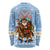 Argentina Christmas Long Sleeve Shirt with Blue-White Snowflake Pattern, Sun Emblem, and Gaucho Santa Riding Horse Motif - Wonder Print Shop