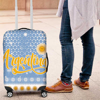 Argentina Christmas Luggage Cover with Blue-White Snowflake Pattern, Sun Emblem, and Gaucho Santa Riding Horse Motif - Wonder Print Shop