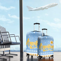 Argentina Christmas Luggage Cover with Blue-White Snowflake Pattern, Sun Emblem, and Gaucho Santa Riding Horse Motif - Wonder Print Shop