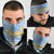 Argentina Christmas Neck Gaiter with Blue-White Snowflake Pattern, Sun Emblem, and Gaucho Santa Riding Horse Motif - Wonder Print Shop