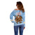 Argentina Christmas Off Shoulder Sweater with Blue-White Snowflake Pattern, Sun Emblem, and Gaucho Santa Riding Horse Motif - Wonder Print Shop