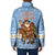 Argentina Christmas Padded Jacket with Blue-White Snowflake Pattern, Sun Emblem, and Gaucho Santa Riding Horse Motif - Wonder Print Shop