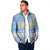 Argentina Christmas Padded Jacket with Blue-White Snowflake Pattern, Sun Emblem, and Gaucho Santa Riding Horse Motif - Wonder Print Shop
