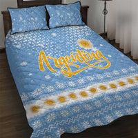 Argentina Christmas Quilt Bed Set with Blue-White Snowflake Pattern, Sun Emblem, and Gaucho Santa Riding Horse Motif - Wonder Print Shop