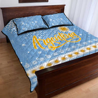 Argentina Christmas Quilt Bed Set with Blue-White Snowflake Pattern, Sun Emblem, and Gaucho Santa Riding Horse Motif - Wonder Print Shop