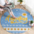 Argentina Christmas Round Carpet with Blue-White Snowflake Pattern, Sun Emblem, and Gaucho Santa Riding Horse Motif - Wonder Print Shop