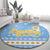 Argentina Christmas Round Carpet with Blue-White Snowflake Pattern, Sun Emblem, and Gaucho Santa Riding Horse Motif - Wonder Print Shop