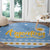 Argentina Christmas Round Carpet with Blue-White Snowflake Pattern, Sun Emblem, and Gaucho Santa Riding Horse Motif - Wonder Print Shop