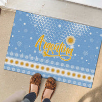 Argentina Christmas Rubber Doormat with Blue-White Snowflake Pattern, Sun Emblem, and Gaucho Santa Riding Horse Motif - Wonder Print Shop