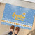 Argentina Christmas Rubber Doormat with Blue-White Snowflake Pattern, Sun Emblem, and Gaucho Santa Riding Horse Motif - Wonder Print Shop