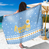 Argentina Christmas Sarong with Blue-White Snowflake Pattern, Sun Emblem, and Gaucho Santa Riding Horse Motif - Wonder Print Shop