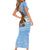 Argentina Christmas Short Sleeve Bodycon Dress with Blue-White Snowflake Pattern, Sun Emblem, and Gaucho Santa Riding Horse Motif - Wonder Print Shop