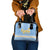 Argentina Christmas Shoulder Handbag with Blue-White Snowflake Pattern, Sun Emblem, and Gaucho Santa Riding Horse Motif - Wonder Print Shop