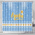 Argentina Christmas Shower Curtain with Blue-White Snowflake Pattern, Sun Emblem, and Gaucho Santa Riding Horse Motif - Wonder Print Shop