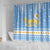 Argentina Christmas Shower Curtain with Blue-White Snowflake Pattern, Sun Emblem, and Gaucho Santa Riding Horse Motif - Wonder Print Shop