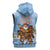 Argentina Christmas Sleeveless Hoodie with Blue-White Snowflake Pattern, Sun Emblem, and Gaucho Santa Riding Horse Motif - Wonder Print Shop