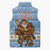 Argentina Christmas Sleeveless Puffer Jacket with Blue-White Snowflake Pattern, Sun Emblem, and Gaucho Santa Riding Horse Motif - Wonder Print Shop