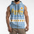 Argentina Christmas Sleeveless Zip Hoodie with Blue-White Snowflake Pattern, Sun Emblem, and Gaucho Santa Riding Horse Motif - Wonder Print Shop