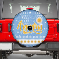 Argentina Christmas Spare Tire Cover with Blue-White Snowflake Pattern, Sun Emblem, and Gaucho Santa Riding Horse Motif - Wonder Print Shop