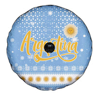Argentina Christmas Spare Tire Cover with Blue-White Snowflake Pattern, Sun Emblem, and Gaucho Santa Riding Horse Motif - Wonder Print Shop