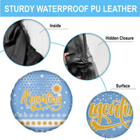 Argentina Christmas Spare Tire Cover with Blue-White Snowflake Pattern, Sun Emblem, and Gaucho Santa Riding Horse Motif - Wonder Print Shop