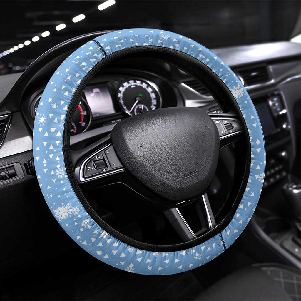 Argentina Christmas Steering Wheel Cover with Blue-White Snowflake Pattern, Sun Emblem, and Gaucho Santa Riding Horse Motif - Wonder Print Shop