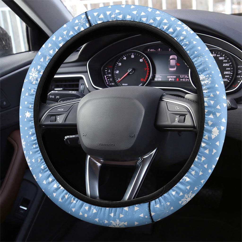 Argentina Christmas Steering Wheel Cover with Blue-White Snowflake Pattern, Sun Emblem, and Gaucho Santa Riding Horse Motif - Wonder Print Shop